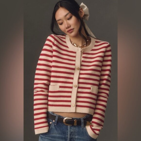 Anthropologie Red Striped Sweater Lady Sweater Cardigan Size 1X - Picture 5 of 16